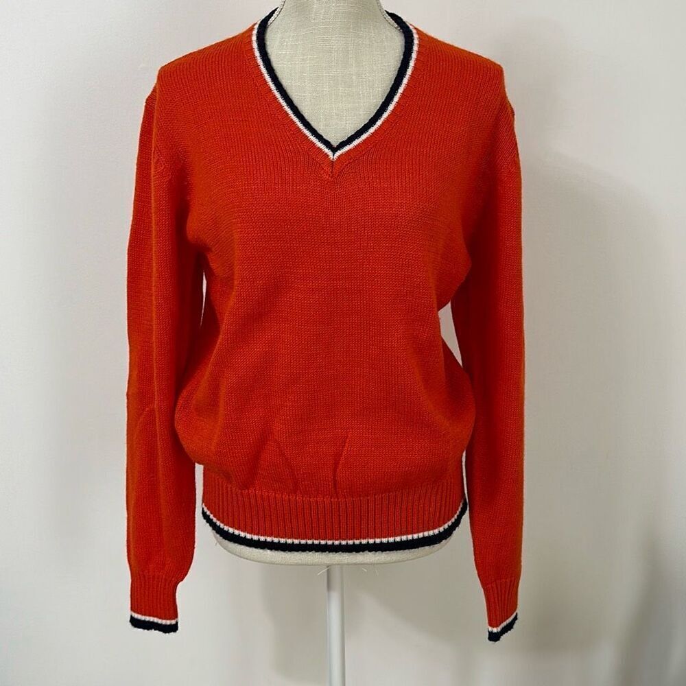 Vintage College Wear by Gepner Orange Acrylic V-Neck Sweater Women’s Medium